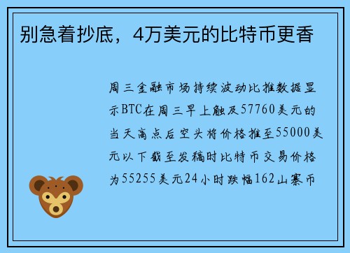 别急着抄底，4万美元的比特币更香