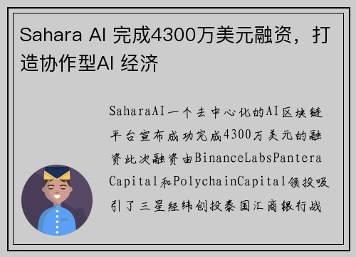 Sahara AI 完成4300万美元融资，打造协作型AI 经济